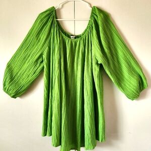 Davi & Dani Crinkled Blouse, Size XL, Apple Green